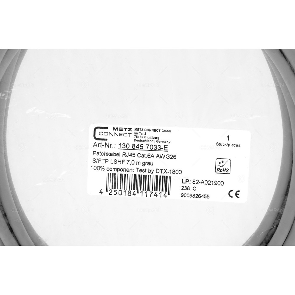 4250184117414 METZ CONNECT  PATCH CORD RJ-45 CAT.6A AWG26 7M GREY